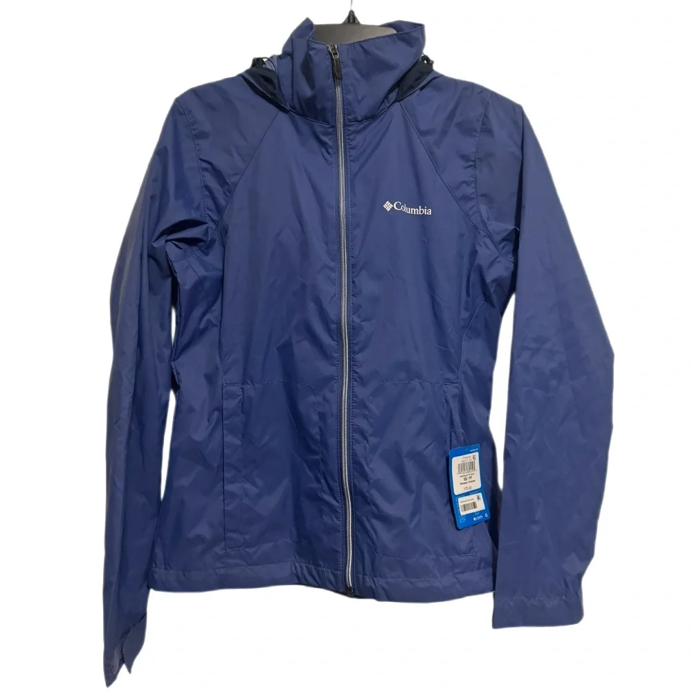 Columbia Switchback III Rain Jacket Blue Full Zip Hooded Pockets size xs NWT